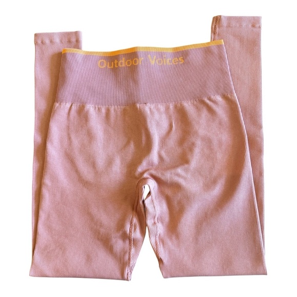 Outdoor Voices Womens Leggings S Seamless Ribbed Rust Orange Activewear Lounge - Picture 1 of 7